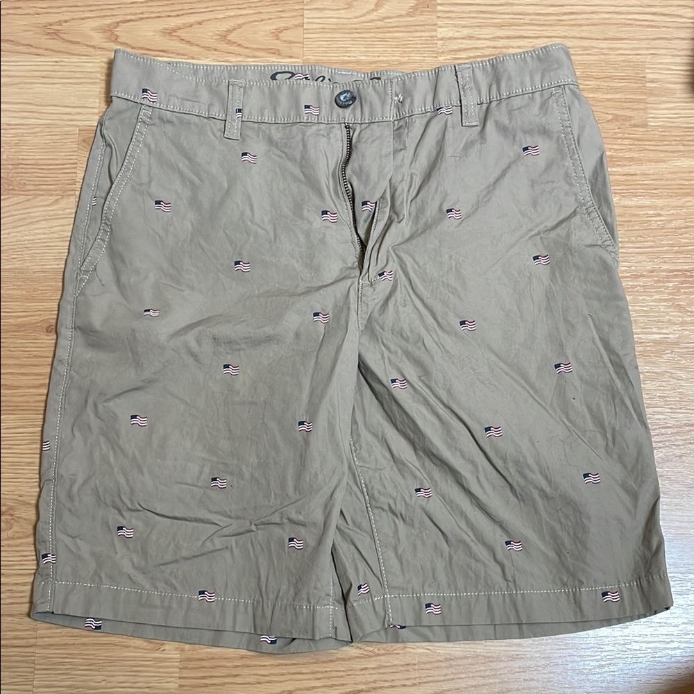 Men's Tan Shorts with Flag Pattern